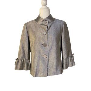 Tahari Womens 3/4 Sleeve Jacket With Button Closure & Ruffle Cuff Trim